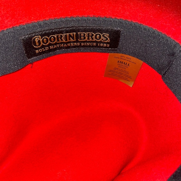 GOORIN BROS Red Hot 100% Wool Fedora Black Leather Strap W/Feather Size S main image 7